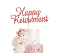 Arthsdite Happy Retirement Cake Topper Retired Cake Pick Retirement Theme Birthday Party Cake Decorations Supplies - Rose Gold Glitter
