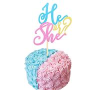 Arthsdite He or She Cake Topper - Baby Gender Reveal Cake Topper for Party Decoration , He or She Sign Cake Flag, Photo Booth Props, Unique Baby Shower Ideas