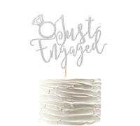 Arthsdite Just Engaged Cake Topper for Engagement Party Decorations, Engaged Ring Sign, Bridal Shower We're Engaged Cake Toppers - Silver Glitter