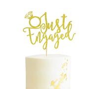 Arthsdite Just Engaged Cake Topper for Engagement Party Decorations, Engaged Ring Sign, Bridal Shower We're Engaged Cake Toppers - Gold Glitter