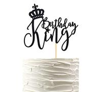 Arthsdite King Birthday Cake Topper, Boy Prince 1st 2nd 3rd 10th 13th 18th 21st 30th 40th 50th Birthday Cake Topper/Gender Reveal Party Decorations - Black Glitter