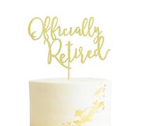 Arthsdite Officially Retired Cake Topper, Happy Retirement Cake Decorations, Plam Tree Beach Chair Retirement Party Decoration Supplies for Women or Men - Gold Glitter