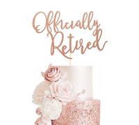 Arthsdite Officially Retired Cake Topper, Happy Retirement Cake Decorations, Plam Tree Beach Chair Retirement Party Decoration Supplies for Women or Men - Rose Gold Glitter