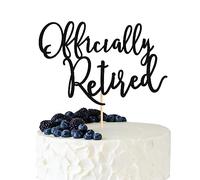 Arthsdite Officially Retired Cake Topper, Happy Retirement Cake Decorations, Plam Tree Beach Chair Retirement Party Decoration Supplies for Women or Men - Black Glitter