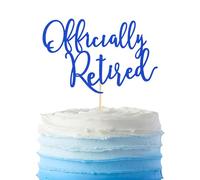 Arthsdite Officially Retired Cake Topper, Happy Retirement Cake Decorations, Plam Tree Beach Chair Retirement Party Decoration Supplies for Women or Men - Dark Bule Glitter