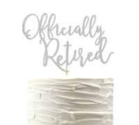 Arthsdite Officially Retired Cake Topper, Happy Retirement Cake Decorations, Plam Tree Beach Chair Retirement Party Decoration Supplies for Women or Men - Silver Glitter