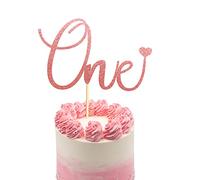 Arthsdite One Cake Topper with Heart Baby First Birthday Cake Decorations for Baby Shower Boys Girls Kids 1st Birthday Party Decorations Supplies - Rose Gold Glitter