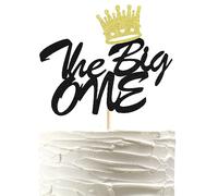 Arthsdite The Big One Cake Topper The Notorious One Cake Pick Crown Hip Hop 1st Birthday Cake Decorations for Baby Shower Kids First Birthday Party Supplies - Black Glitter