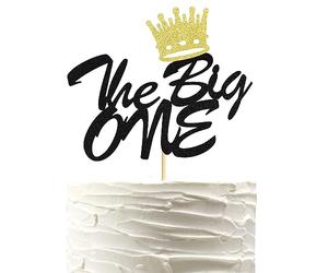 Arthsdite The Big One Cake Topper The Notorious One Cake Pick Crown Hip Hop 1st Birthday Cake Decorations for Baby Shower Kids First Birthday Party Supplies - Black Glitter