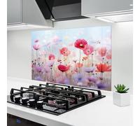 ARTHUB® Glass Kitchen Splashback 50x70 cm, Tempered Glass 4mm | Heat Resistant, Stove Splash Guard, Wall Protector, Landscapes, Dreamy Sprig Pink Flower