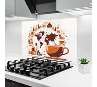 ARTHUB® Glass Kitchen Splashback 60x80 cm, Tempered Glass 4mm | Heat Resistant, Stove Splash Guard, Wall Protector, Food, Coffee Map