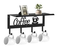 ArtHue Wall Mounted Coffee Mug Holder, Black Metal with 4 Hooks, Mug Rack with Storage Shelf for Kitchen, Office, Farmhouse, Home Decor