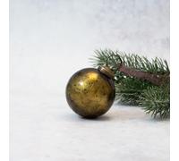Arthur Cameron - 2" Handcrafted Crackle Glass Tree Decorations (Approx 6cm) - Mouthblown Glass Christmas Balls - Small Xmas Baubles with Bronze Caps & Organza Ties (Olive)