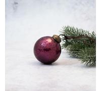 Arthur Cameron - 2" Handcrafted Crackle Glass Tree Decorations (Approx 6cm) - Mouthblown Glass Christmas Balls - Small Xmas Baubles with Bronze Caps & Organza Ties (Mulberry)