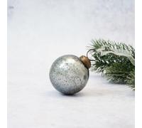 Arthur Cameron - 2" Handcrafted Crackle Glass Tree Decorations (Approx 6cm) - Mouthblown Glass Christmas Balls - Small Xmas Baubles with Bronze Caps & Organza Ties (Slate)