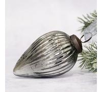 Arthur Cameron - 3" Extra Large Ribbed Crackle Glass Pinecone - Hand-Blown Glass Christmas Tree Decoration & Elegant Christmas Bauble for Winter Displays (Slate)