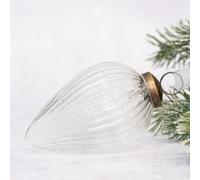 Arthur Cameron - 3" Extra Large Ribbed Crackle Glass Pinecone - Hand-Blown Glass Christmas Tree Decoration & Elegant Christmas Bauble for Winter Displays (Clear)