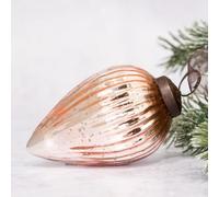 Arthur Cameron - 3" Extra Large Ribbed Crackle Glass Pinecone - Hand-Blown Glass Christmas Tree Decoration & Elegant Christmas Bauble for Winter Displays (Rose)