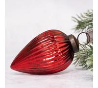 Arthur Cameron - 3" Extra Large Ribbed Crackle Glass Pinecone - Hand-Blown Glass Christmas Tree Decoration & Elegant Christmas Bauble for Winter Displays (Red)