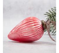 Arthur Cameron - 3" Extra Large Ribbed Crackle Glass Pinecone - Hand-Blown Glass Christmas Tree Decoration & Elegant Christmas Bauble for Winter Displays (Peach)
