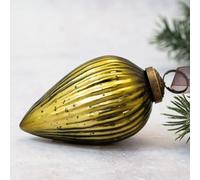 Arthur Cameron - 3" Extra Large Ribbed Crackle Glass Pinecone - Hand-Blown Glass Christmas Tree Decoration & Elegant Christmas Bauble for Winter Displays (Olive)