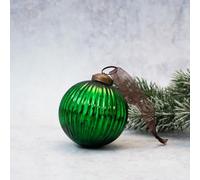 Arthur Cameron - 3" Ribbed Vintage Christmas Decorations, Glass Bauble - Perfect as a Collectible Ornament, or an Elegant Glass Christmas Decoration for Festive Trees (Emerald)
