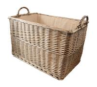 Arthur Cameron - Antique Wash - Wicker Log Basket with Lining and Handles (62x40x37cm) Medium Sturdy Storage Basket perfect for Toys, Blankets, Hallway, Garage, Living Room, Bedroom or Office