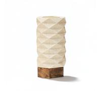 Arthur Cameron - Anwar Rustic Geometric Bedside Lamp with Cotton Shade and Mango Wood Base