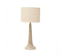 Arthur Cameron - Backwell Wooden Table Lamp, Made from Mango Wood with a Cream Linen Drum Shade - This Rustic Living Room Floor Lamp was Handcrafted in India Using Traditional Techniques. (Small)