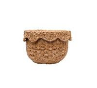Arthur Cameron - Bangali Handwoven Seagrass Storage Basket with Lid - Versatile Woven Organiser with Removable Scalloped Lid, Perfect as a Decorative Bedroom, Living Room or Kitchen Basket (Small)