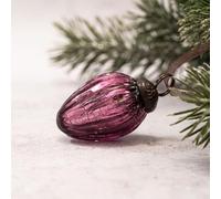 Arthur Cameron - Bauble Set of 6 - Small 1" Crackle Glass Pinecone Ornaments - Hand-Blown Christmas Tree Decorations (Mulberry)
