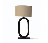 Arthur Cameron Black Sandblasted Kelston Table Lamp, Handcrafted from Mango Wood with a Beige Linen Drum Shade - Modern Bedside Lamp/Desk Lamp with Clean, Minimalist Design (Large)