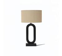 Arthur Cameron - Black Sandblasted Kelston Table Lamp, Handcrafted from Mango Wood with a Beige Linen Drum Shade - This Modern Bedside Lamp/Desk Lamp showcases a Clean, Minimalist Design (Medium)