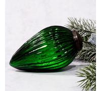Arthur Cameron Christmas Glass Pinecone Hanging Decorations | Xmas Pine Ornament Bauble (4", Emerald)