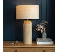 Arthur Cameron, Clifton Mango Wood Table Lamp with Cream Linen Light Shade - Wooden Desk Lamp (Large)