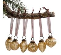 Arthur Cameron - Crackle Glass Bauble Set - 6 Handmade Glass Ornaments in Organza Pouch - Elegant Mini Christmas Baubles & Ribbed Baubles for Festive Displays (Champagne)
