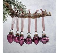 Arthur Cameron - Crackle Glass Bauble Set - 6 Handmade Glass Ornaments in Organza Pouch - Elegant Mini Christmas Baubles & Ribbed Baubles for Festive Displays (Mulberry)