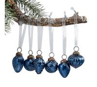 Arthur Cameron - Crackle Glass Bauble Set - 6 Handmade Glass Ornaments in Organza Pouch - Elegant Mini Christmas Baubles & Ribbed Baubles for Festive Displays (Old Navy)