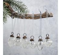 Arthur Cameron - Crackle Glass Bauble Set - 6 Handmade Glass Ornaments in Organza Pouch - Elegant Mini Christmas Baubles & Ribbed Baubles for Festive Displays (Clear)