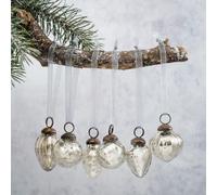 Arthur Cameron - Crackle Glass Bauble Set - 6 Handmade Glass Ornaments in Organza Pouch - Elegant Mini Christmas Baubles & Ribbed Baubles for Festive Displays (Silver)