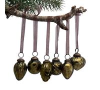 Arthur Cameron - Crackle Glass Bauble Set - 6 Handmade Glass Ornaments in Organza Pouch - Elegant Mini Christmas Baubles & Ribbed Baubles for Festive Displays (Olive)