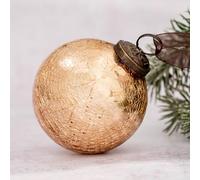 Arthur Cameron Crackle Glass Christmas Tree Bauble Hanging Ball Decoration (3", Champagne)