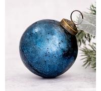 Arthur Cameron Crackle Glass Christmas Tree Bauble Hanging Ball Decoration (3", Old Navy)