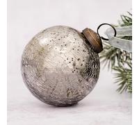 Arthur Cameron Crackle Glass Christmas Tree Bauble Hanging Ball Decoration (3", Silver)