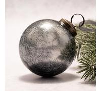 Arthur Cameron Crackle Glass Christmas Tree Bauble Hanging Ball Decoration (3", Slate)