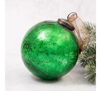 Arthur Cameron Crackle Glass Christmas Tree Bauble Hanging Ball Decoration (4", Emerald)