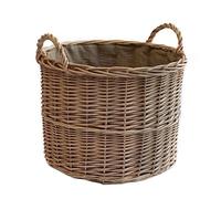 Arthur Cameron Deluxe Circular Wicker Log Basket with Handles & Lining - Large Wicker Storage Basket, Round Log Basket, Round Basket (Small, Antique Wash)