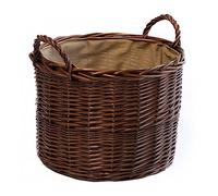 Arthur Cameron Deluxe Circular Wicker Log Basket with Handles & Lining - Large Wicker Storage Basket, Round Log Basket, Round Basket (Medium, Distilled Brown)