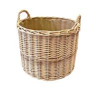 Arthur Cameron Deluxe Circular Wicker Log Basket with Handles & Lining - Wicker Storage Basket, Round Log Basket, Round Basket (Large, Natural)