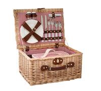 Arthur Cameron - Deluxe Hand-crafted Wicker Picnic Basket for 2 People - Complete with Matching Removable Cooler Bag and Serveware - 2 Person Small Picnic Basket with Handle (Red Gingham)